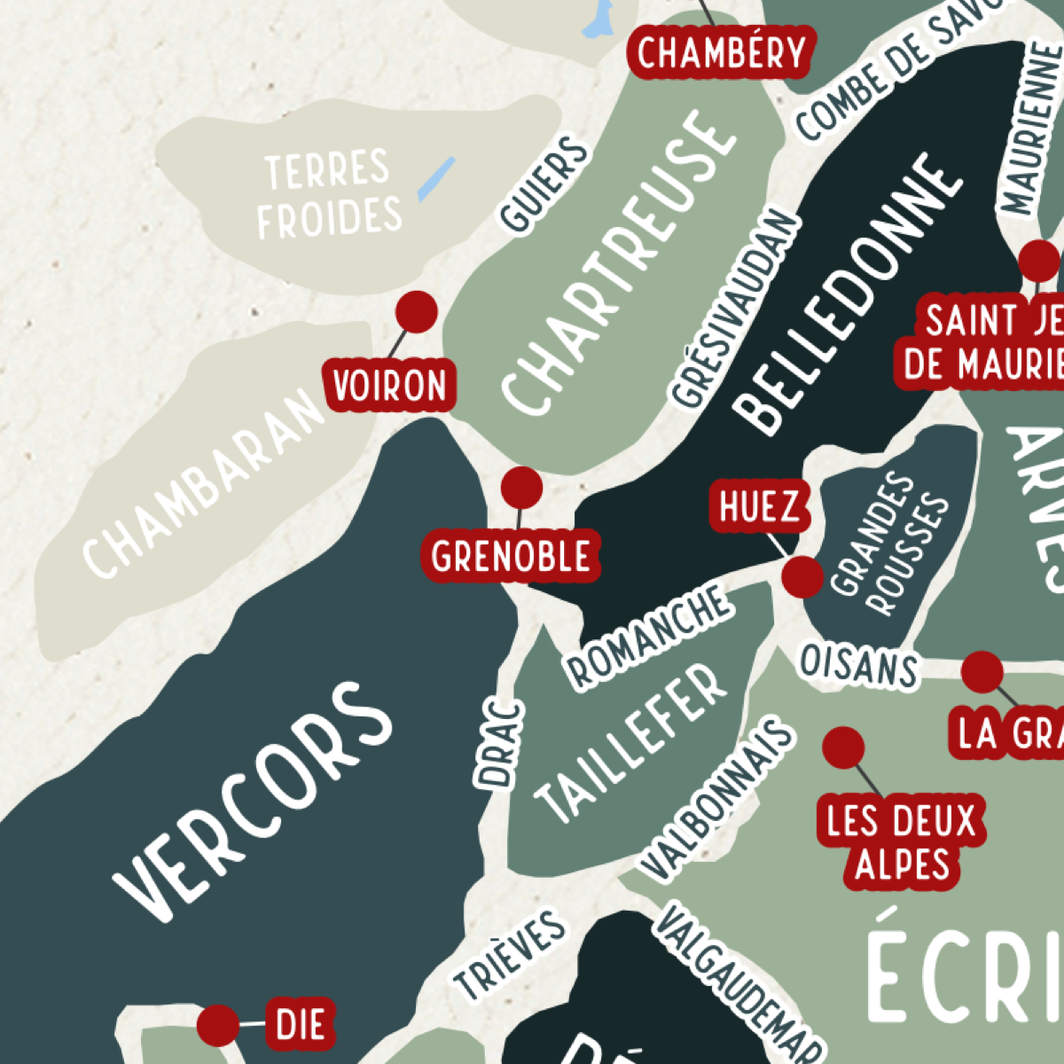 Carte des massifs et vallées des Alpes Françaises